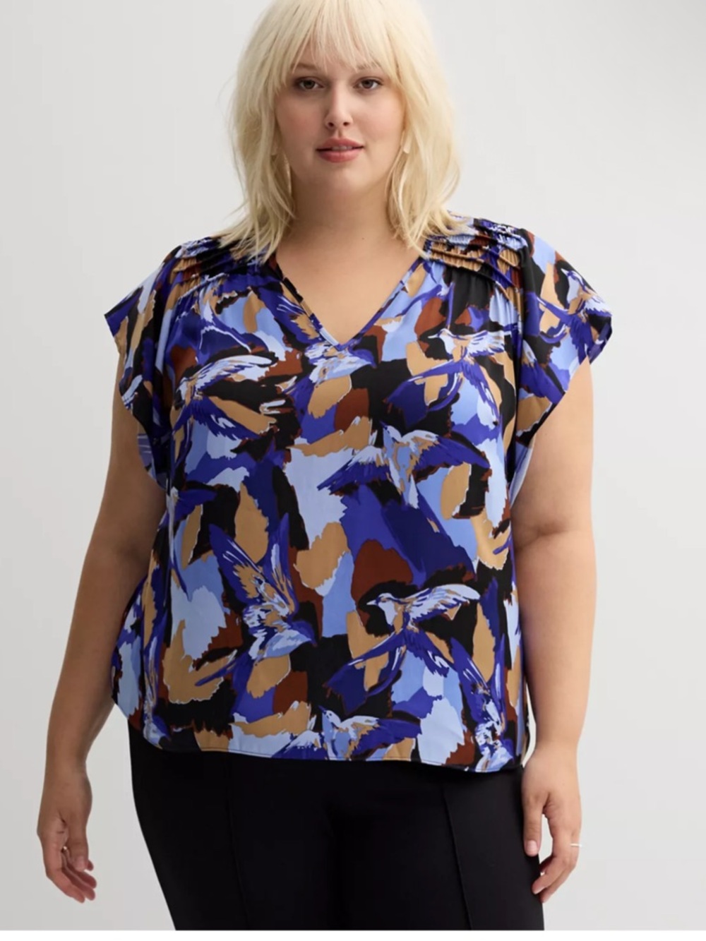 Nine West “Blue Bold Birds” Blouse